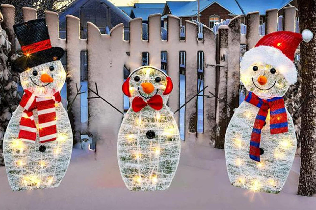 Snowman Yard Stakes Acrylic Outdoor 3-Piece  Christmas Decoration