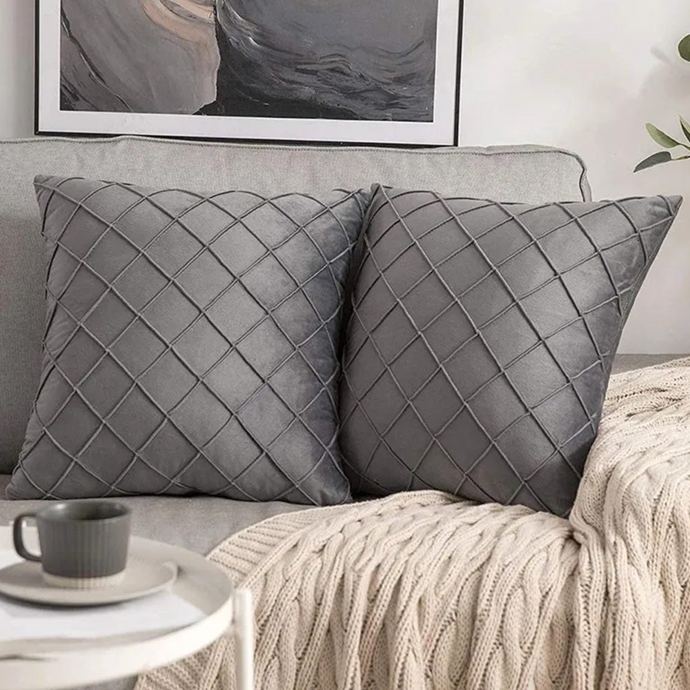 Velvet Rhombus Pleated Cushion Cover for Sofa Bedroom and Window Seat-Grey
