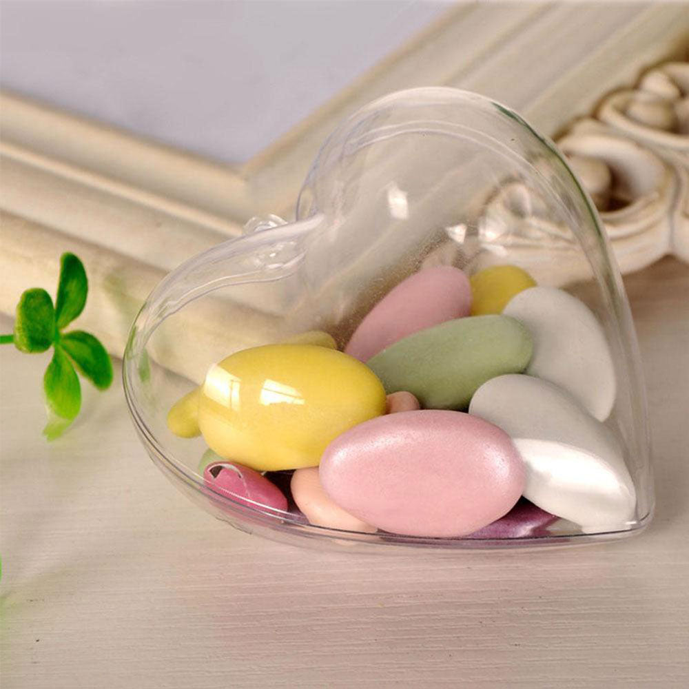 10Pcs Christmas Heart-Shaped Plastic Baubles Fillable Clear Balls Xmas Tree Decor