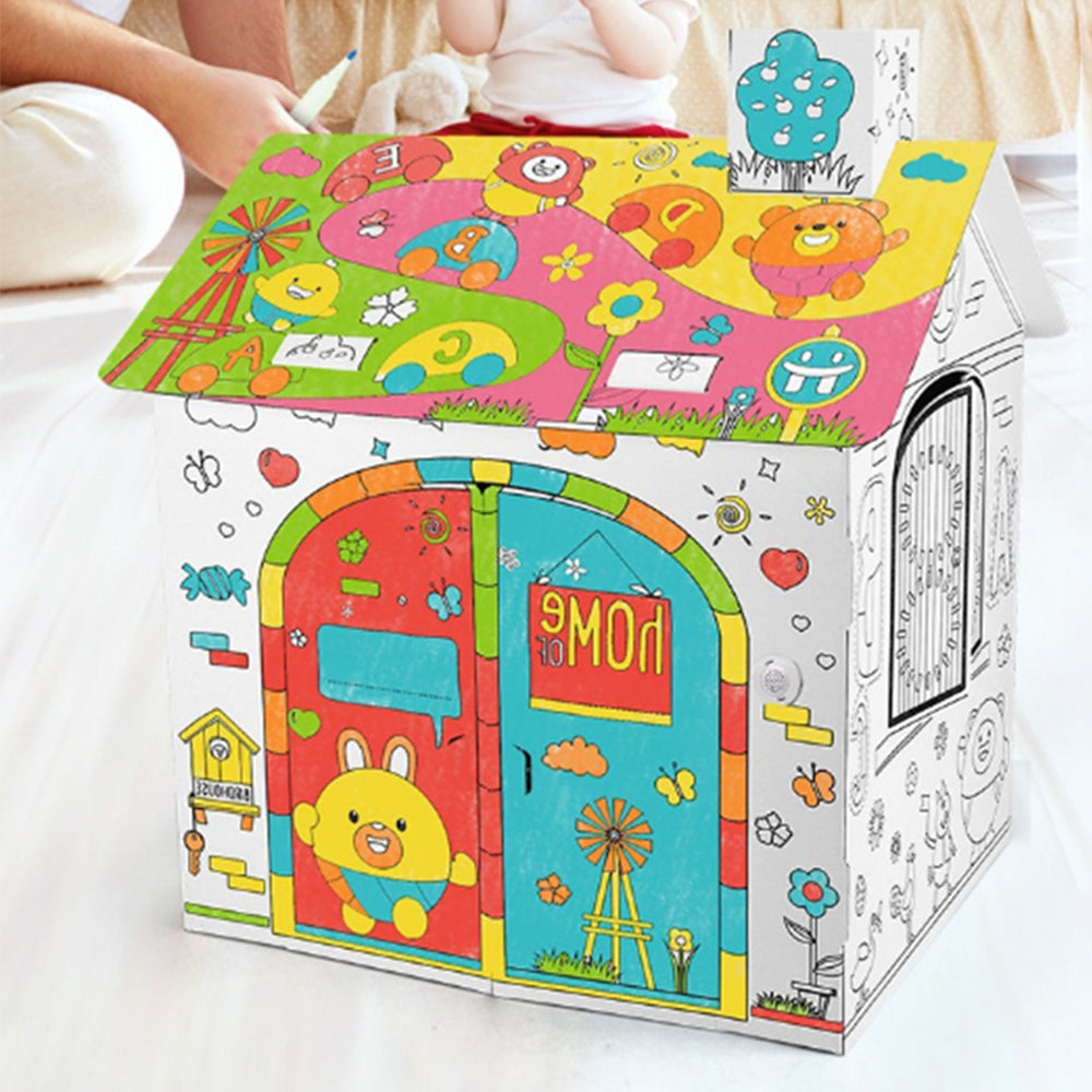 DIY Colorable Cardboard House with 6 Colored Pens-house