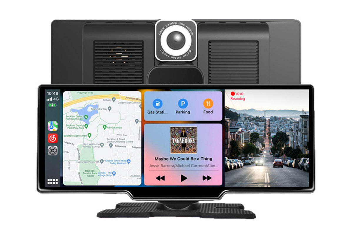 10.26 Inch Wireless Carplay Android Auto Screen Portable with Dual Dash Cam