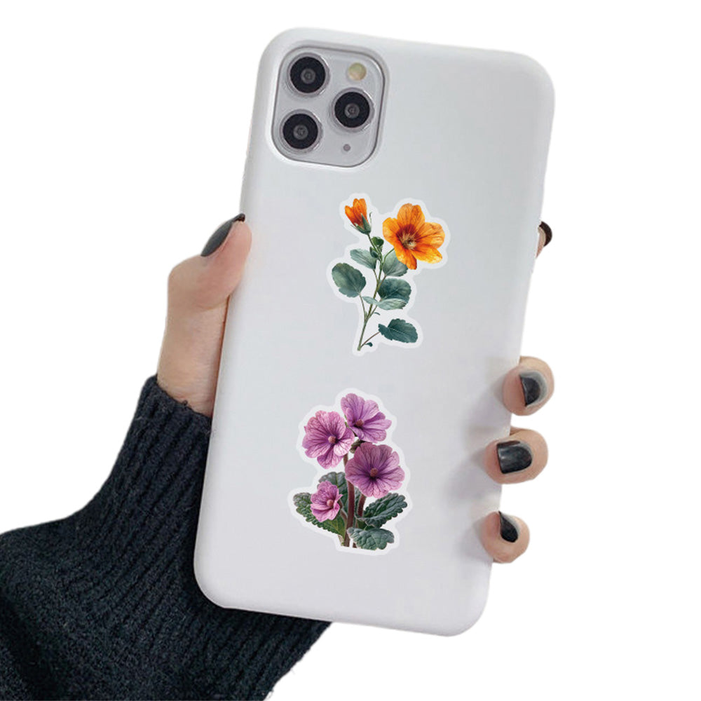 50 Pcs Floral Transparent PET Stickers DIY Decals for Phone Case Cup Laptop