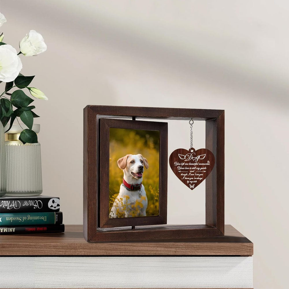2Pcs Pet Rotating Wooden Photo Frame for 4x6-inch Photo