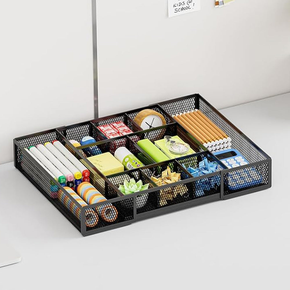 Expandable Desktop Drawer Organizer Basket with Adjustable Dividers for Home Office