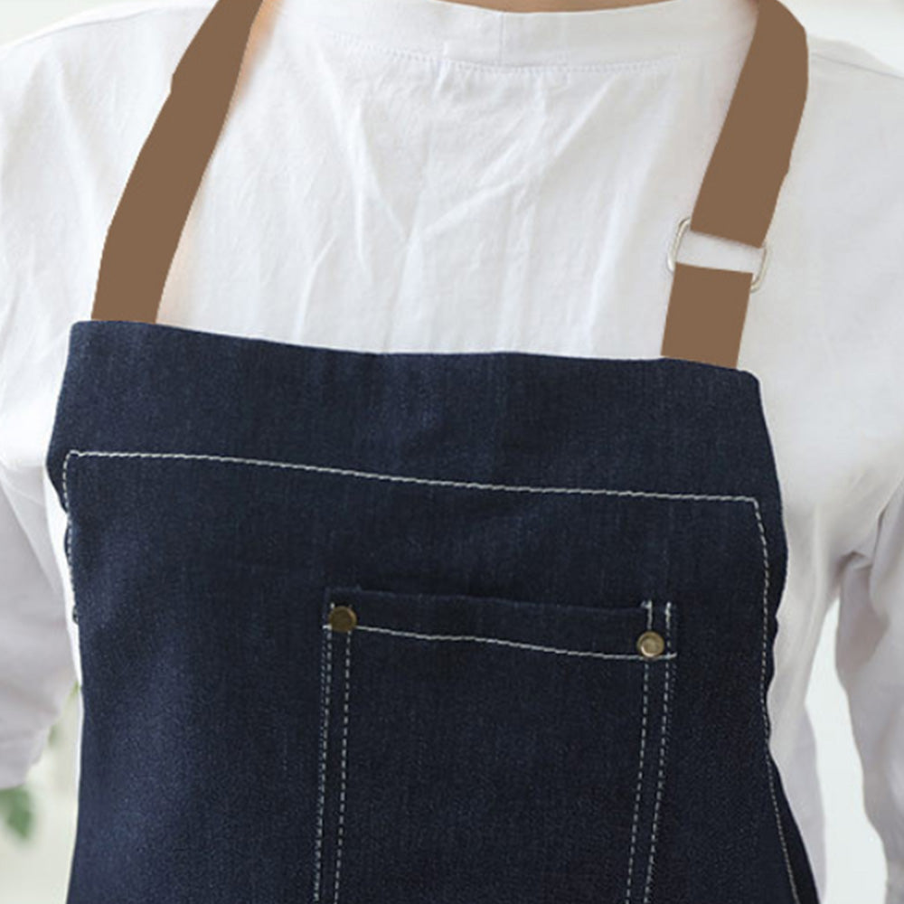 Denim Apron with 3 Pockets Unisex Jean Apron Adjustable Bib Apron for Work Kitchen Cooking