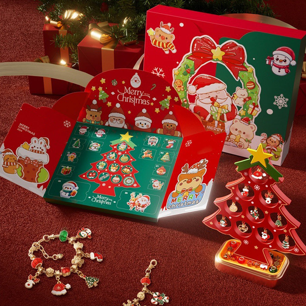 Christmas Advent Calendar Bracelet DIY Jewelry Blind Box Christmas Tree Gift Set for Girls