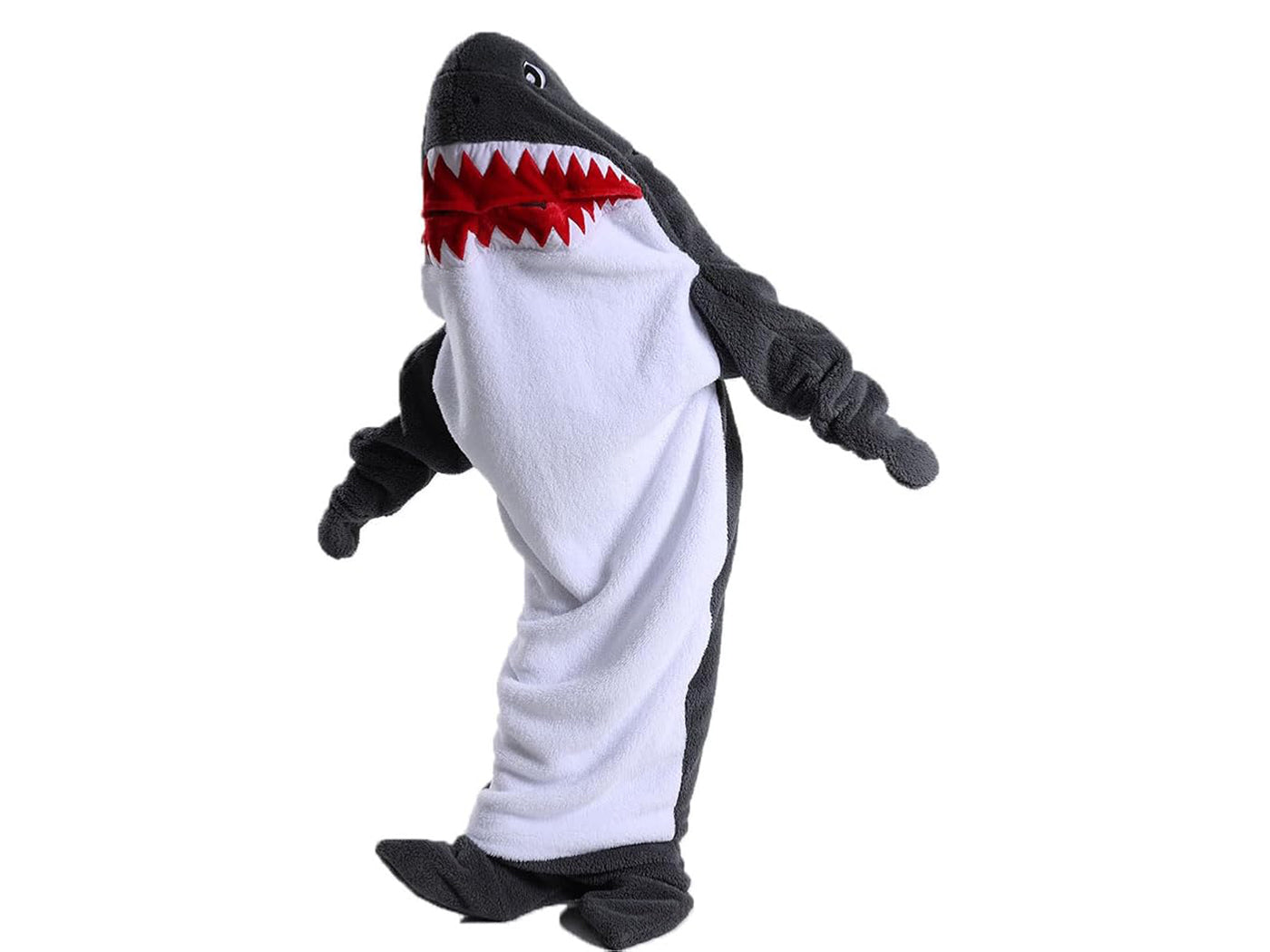 Flannel Cartoon Shark Wearable Hoodie Sleeping Blanket