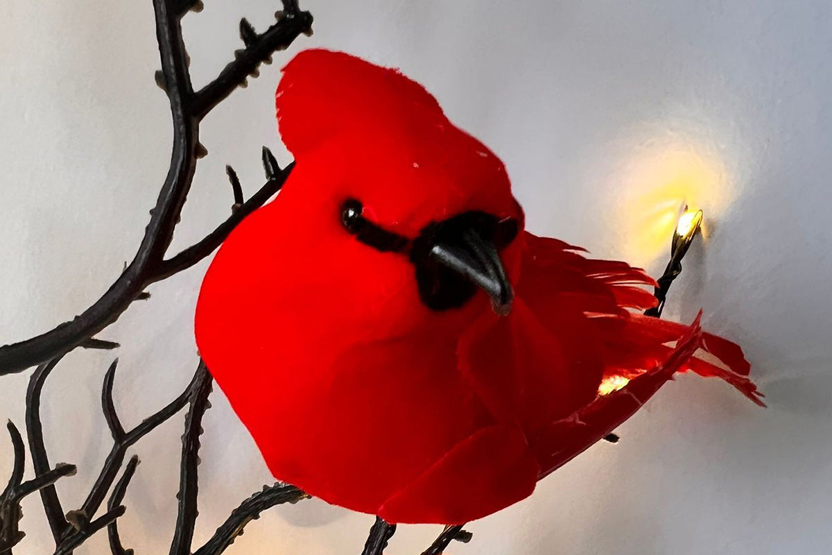 LED Vintage Christmas Tree with Red Cardinals and Warm White Glow