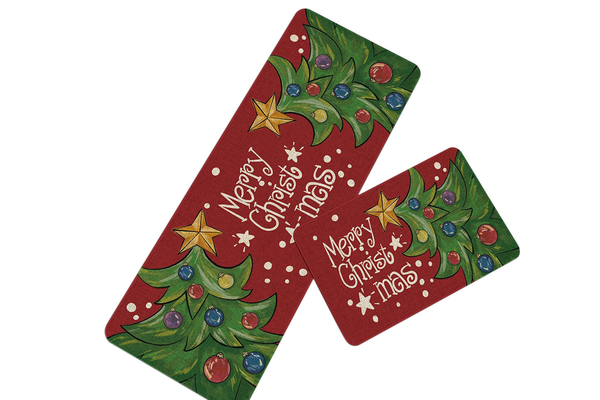 2PCS Christmas Floor Mats Set Non Slip Kitchen Rug for Bathroom Living Room Doorway