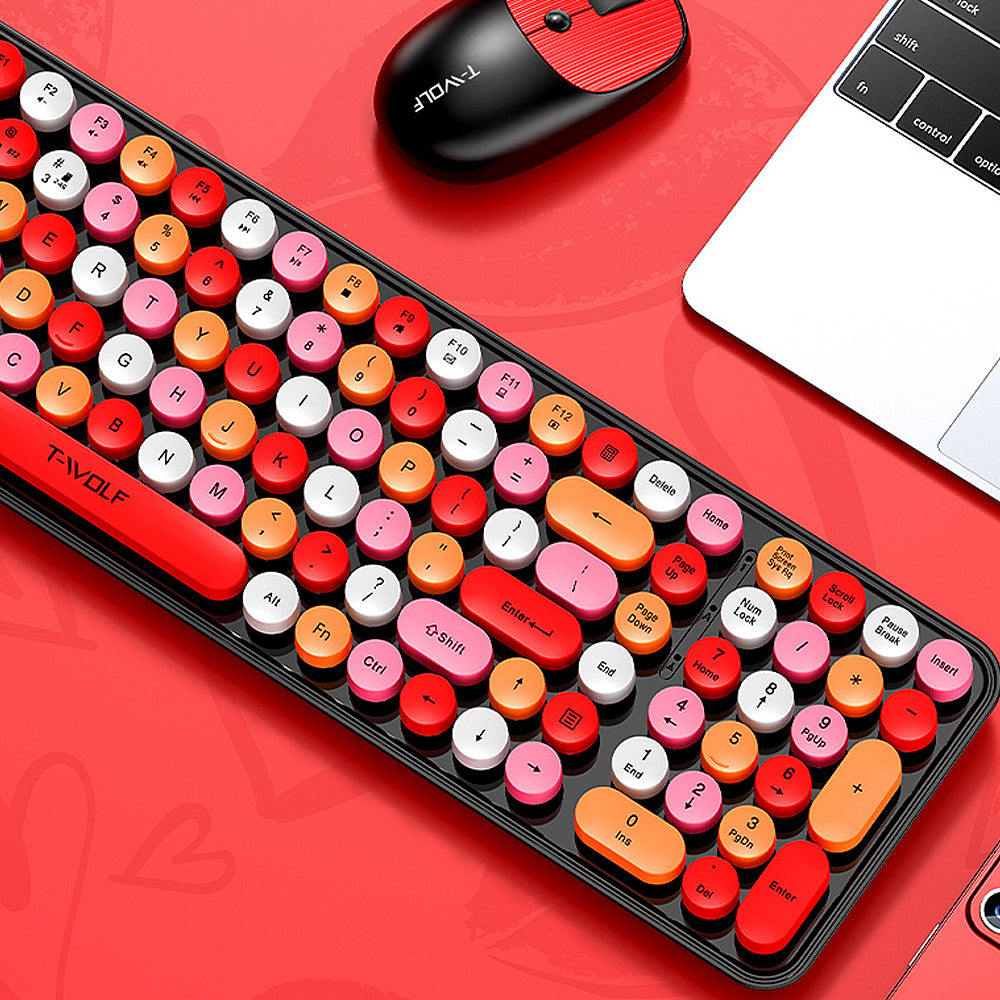 Colorful Round Key Computer Wireless Keyboard and Mouse Combo