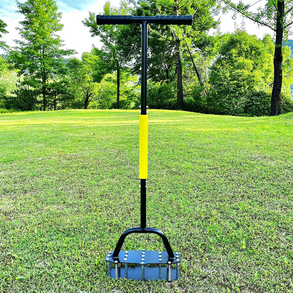 Lawn Aerator Tool Manual Dethatcher with 18 Steel Tines for Garden Yard Turf
