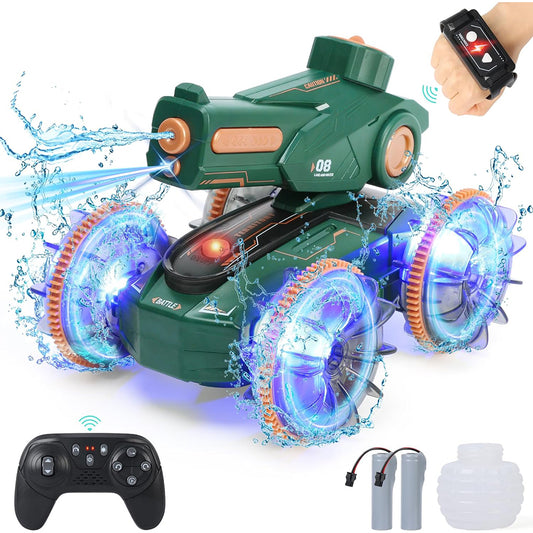 2.4GHz 4WD Amphibious Remote Control Stunt Car Boat with Water Gun Toy