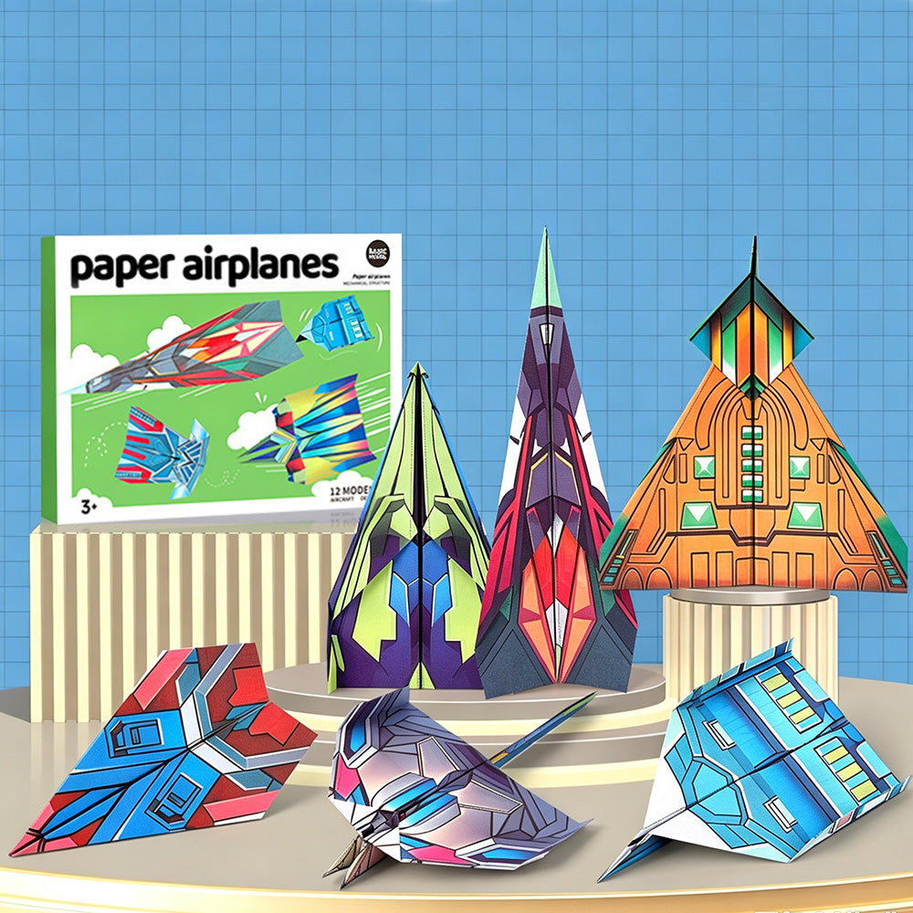 2 Set 3D Origami Paper Airplane Kit 12 Designs 36 Sheets
