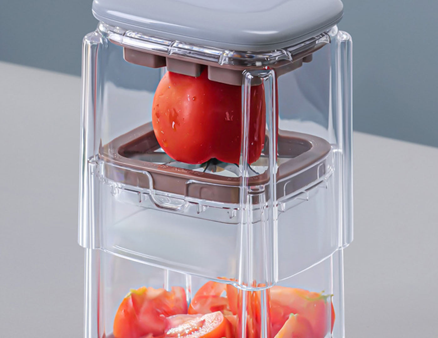 Vegetable Chopper with 4 Interchangeable Blades Press-Type Food Cutter with Container for Dicing
