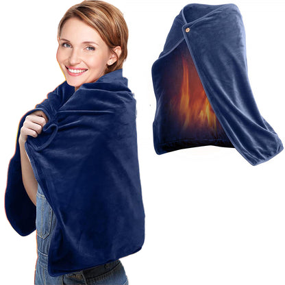 USB Heated Shawl Blanket Flannel Wrap with Detachable Heating Pad