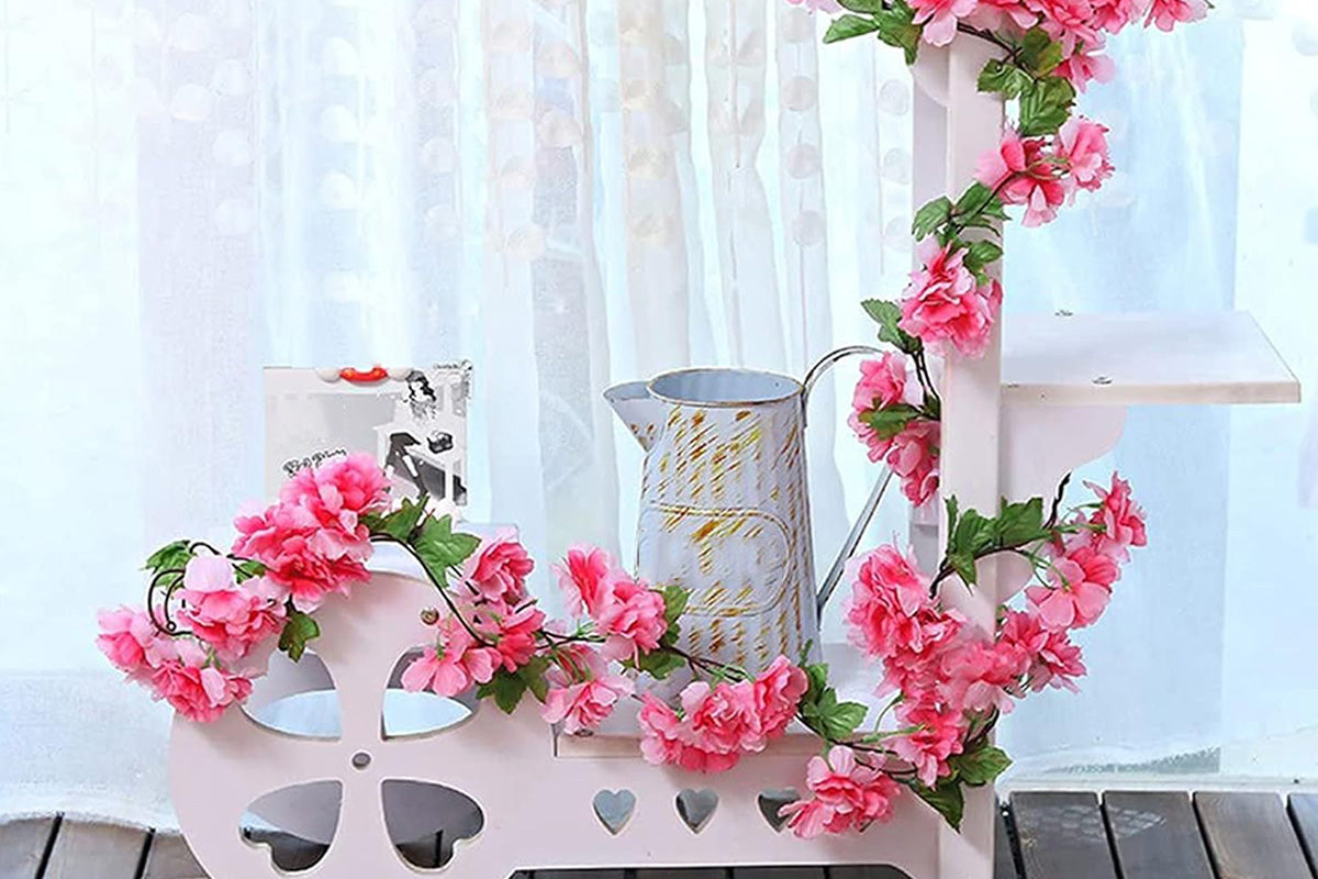 4Pcs Sakura Vine Artificial Silk Hanging Garland 2.3 m for Wedding and Home Decoration
