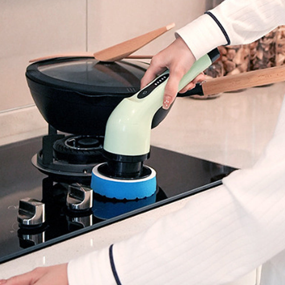 Electric Multifunctional Scrubber with 9 Replaceable Brush Heads and Adjustable Extension Handle