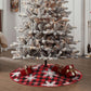 90/122CM Plaid Red-Black Christmas Tree Skirt with White Snowflake-Style 3