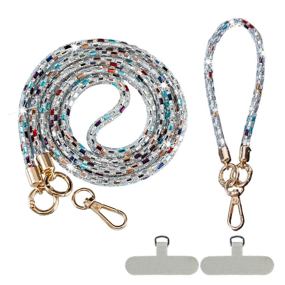 Rhinestone Crossbody Phone Lanyard with Wrist Strap and Locking Clips