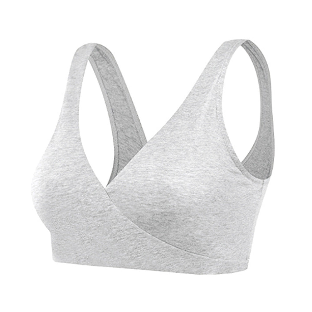 Seamless Wireless Cross Front Lounge Bra with Removable Pads for Women-Light Grey