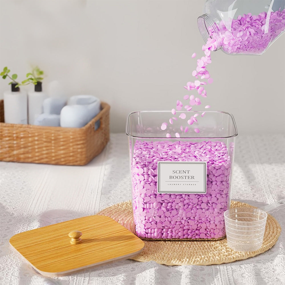4Pcs Clear Laundry Storage Containers with Airtight Wooden Lids