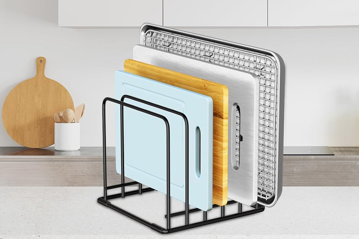 5 Slot Kitchen Organizer Rack Dish and Cutting Board Holder for Cabinet Countertop Pantry