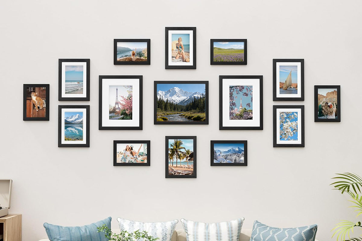 15 Piece Picture Frame Set Multi-size Collage Photo Frames for Wall or Tabletop Display