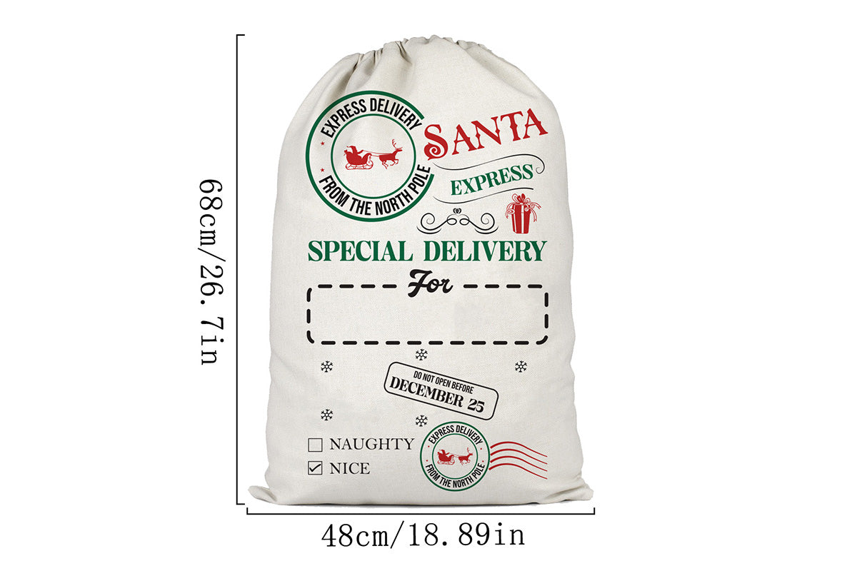 2Pcs Christmas Gift Canvas Bags Santa Sacks Drawstring Christmas Bags