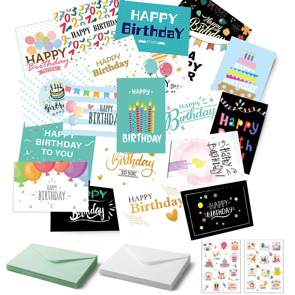 24 Pack Unique Birthday Cards Happy Birthday Card Bulk with Envelopes and Stickers