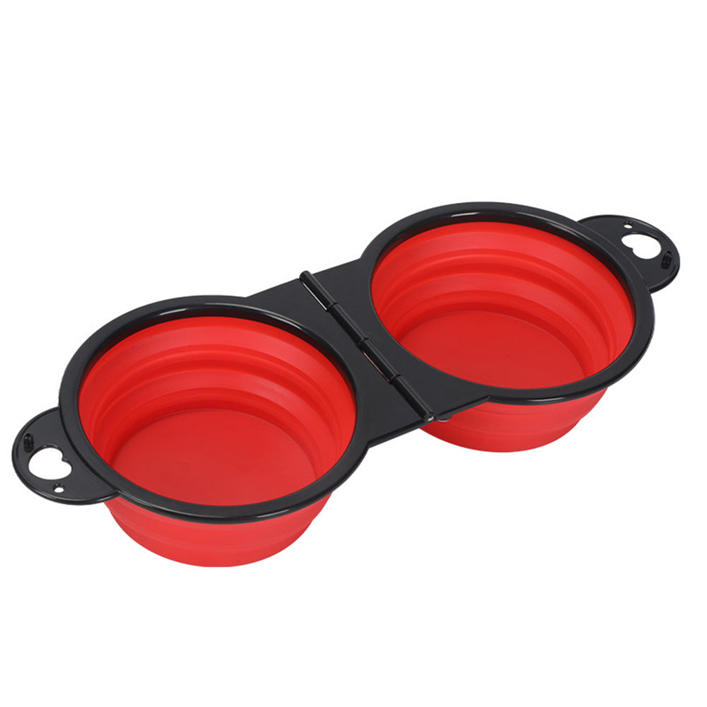 Portable Foldable Dual Pet Bowls for Cats Dogs Outdoor Home Use