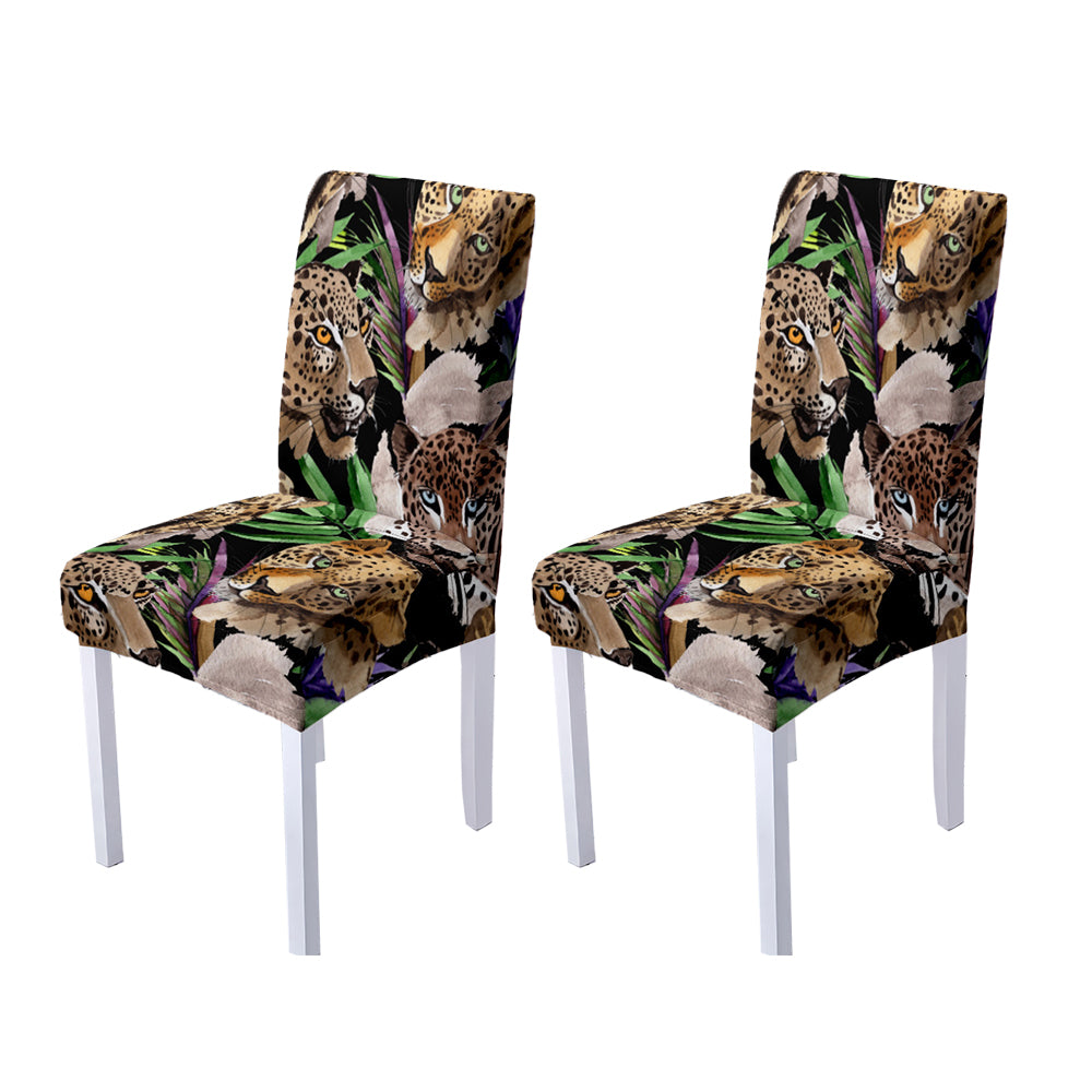 2Pcs Jungle Animal Leopard Printed Household Stretch Seat Cushion Cover