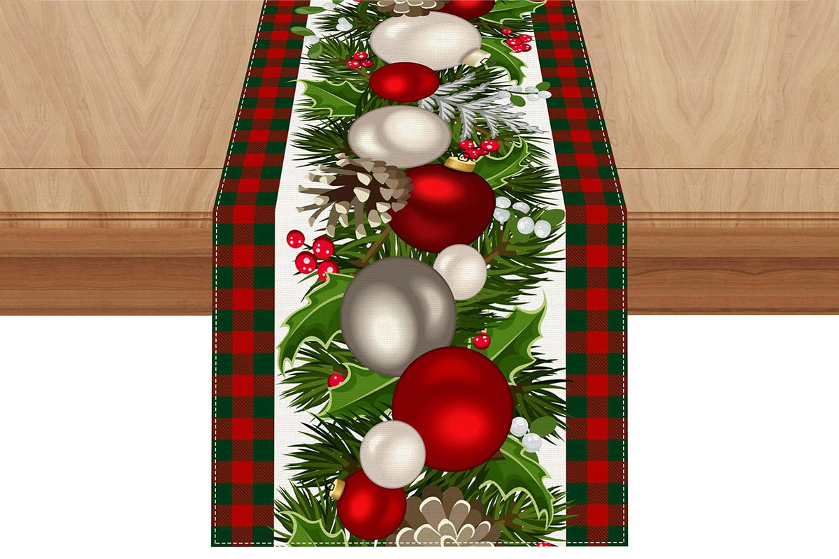 Linen Christmas Table Runner Long Farmhouse Holiday Home Kitchen Table Decorations