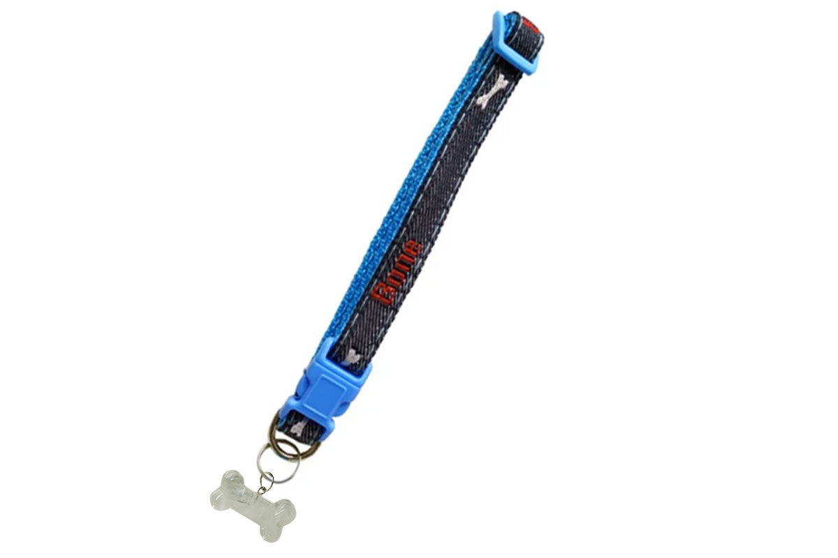 Adjustable Dog Collar with Bone Pendant Nylon Puppy Collar for Small Dogs