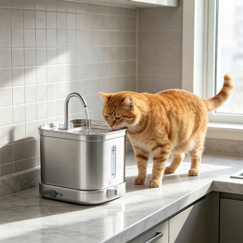 2L Stainless Steel Cat Water Fountain with 3 Modes Wireless Pet Water Dispenser for Dogs Cats