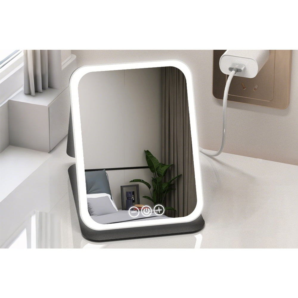 Fold LED Dimmable Makeup Mirror with 3 Colors Adjustable Light