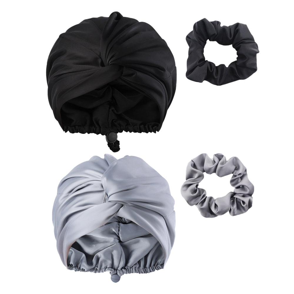 2Pcs Adjustable Double Layer Satin Sleeping Cap Hair Bonnet with Hair Band
