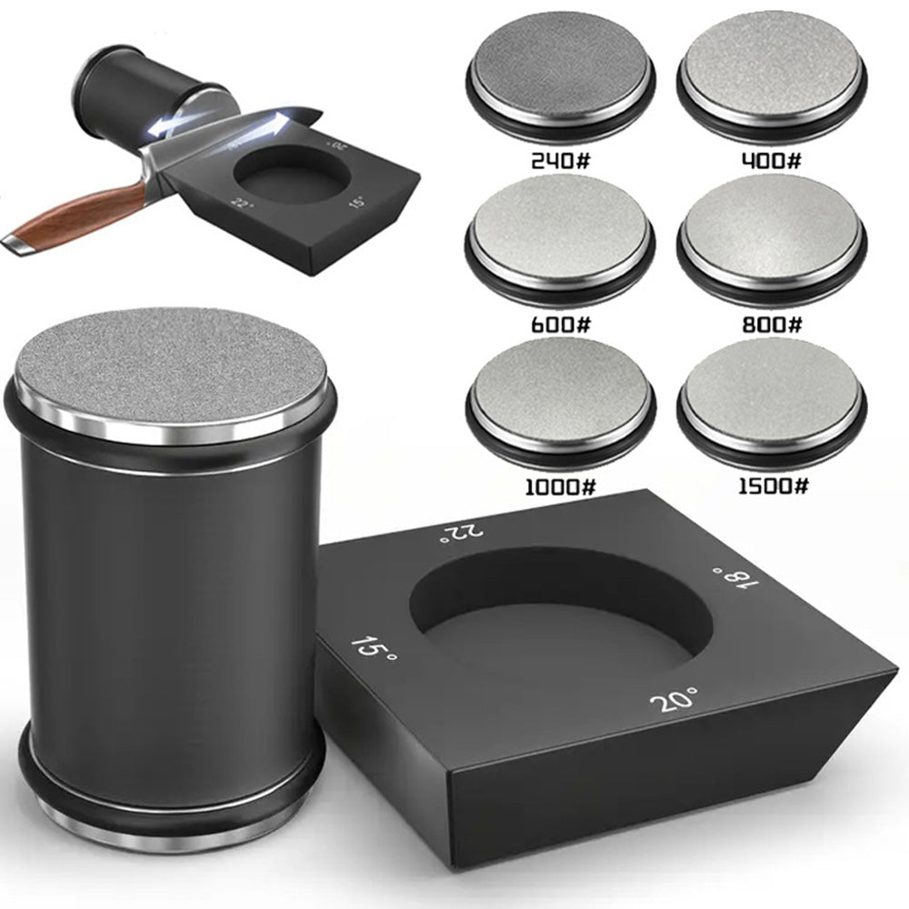 Rolling Knife Sharpener Kit with 6 Diamond Discs and Angle Guide Base