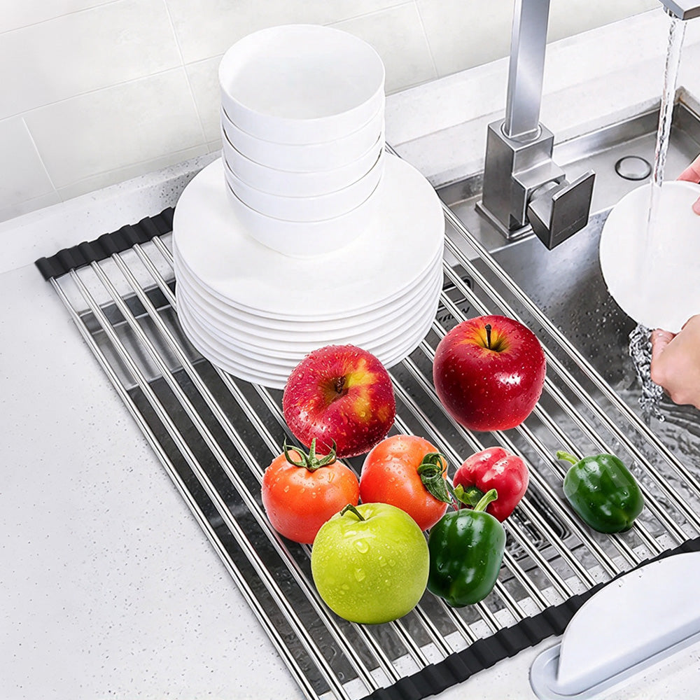 Roll Up Over Sink Drying Rack Colander and Dish Drainer for Kitchen