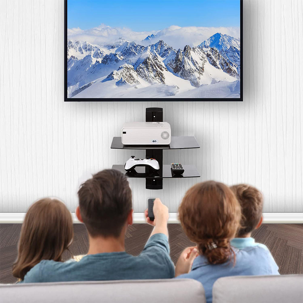 Adjustable Two-Tier Tempered Glass Floating TV Media Shelf