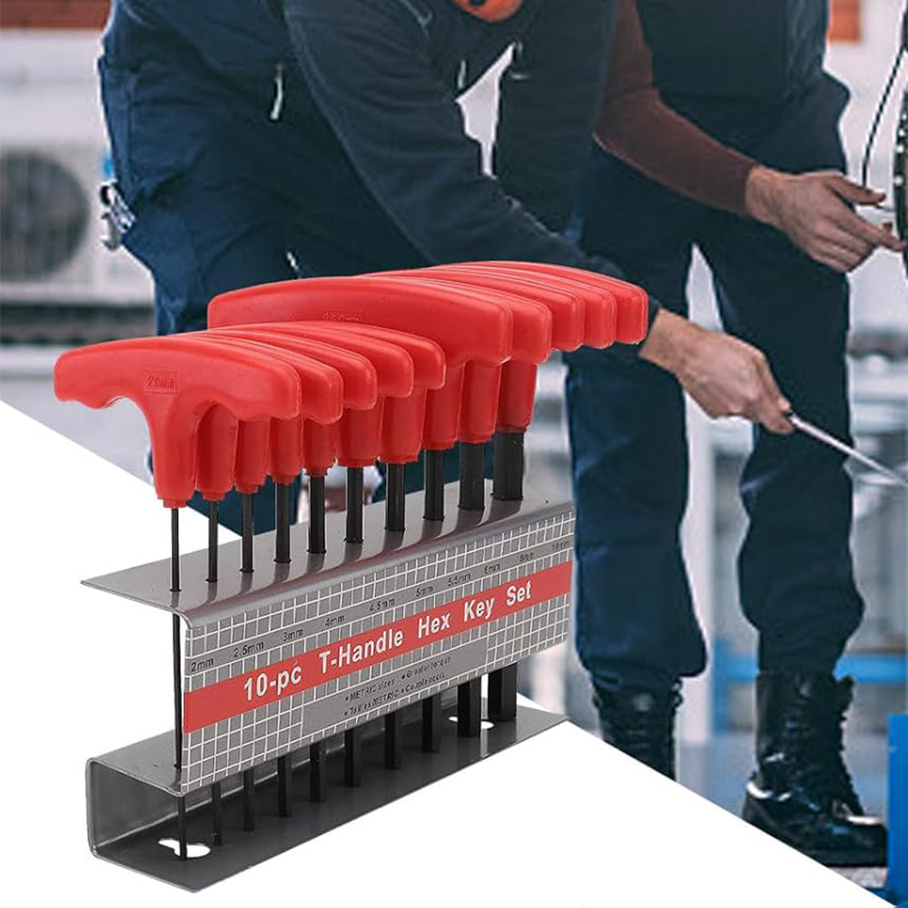 10 Piece CRV T Handle Hex Key Wrench Set with Metal Storage Stand