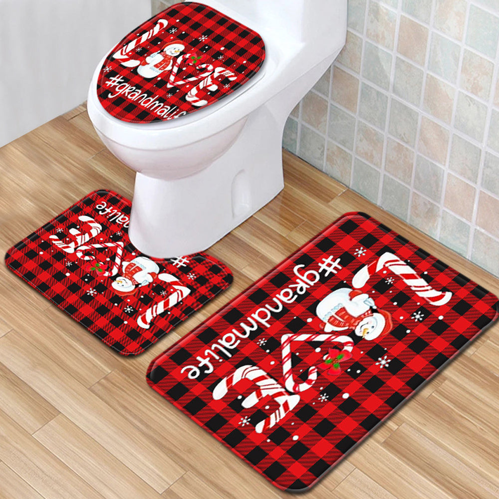 Christmas Non-Slip 3 PCs Bath Rugs Sets Toilet Lid Cover Toilet Mat Bathroom Decor
