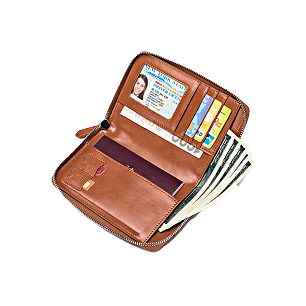 Travel Wallet Genuine Leather Card Holder Wallet with Zipper