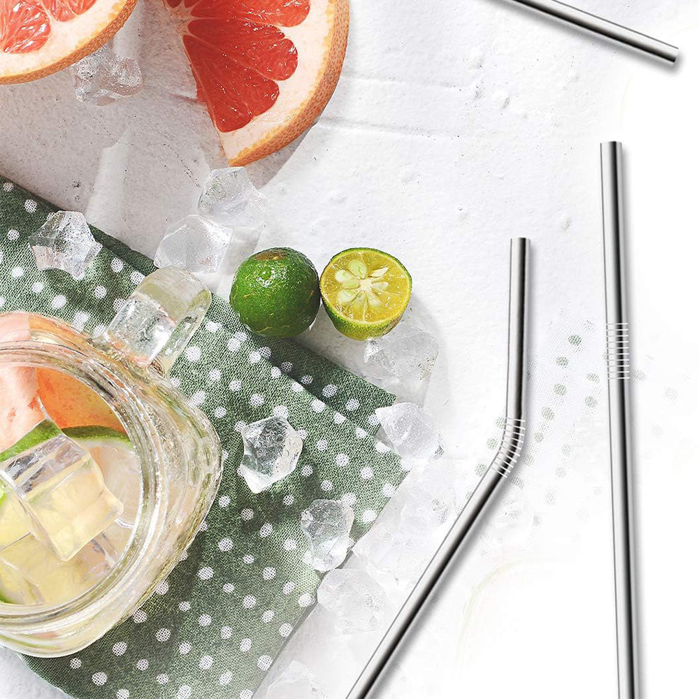 17Pcs Reusable Stainless Steel Straws Set with Cleaning Brushes and Pouch