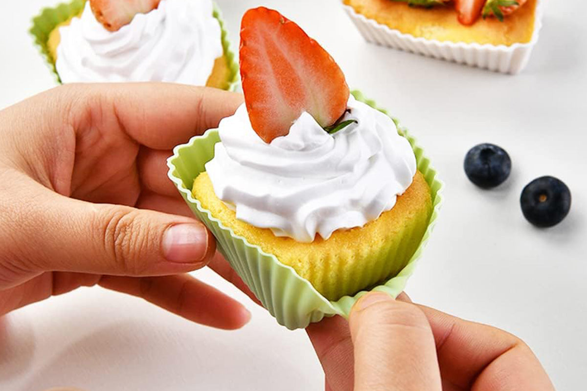 24-Pack Silicone Cupcake Baking Cups Mixed Colors & 3 Shapes