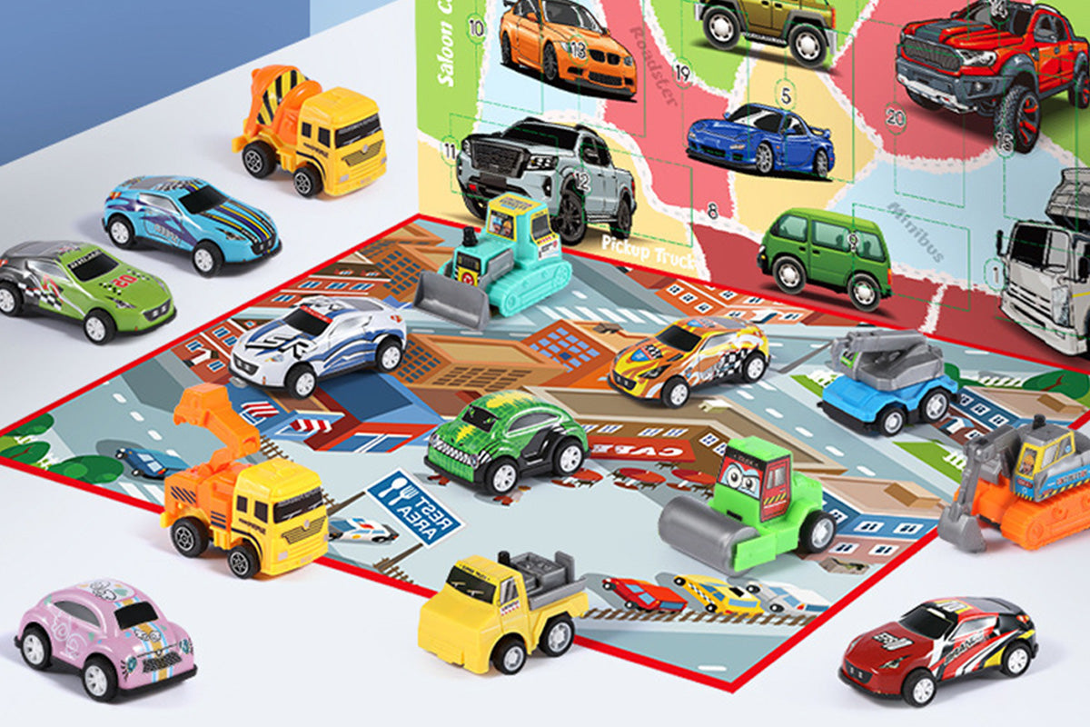 22PCS Christmas Advent Calendar Pull Back Car Toy Blind Box Set with Map for Birthday Gift