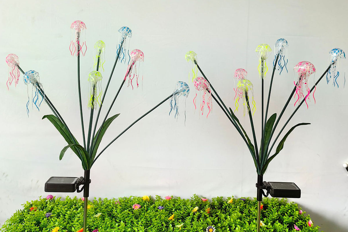 2pcs 6-Heads or 8 Heads Solar Jellyfish Stake Lights Outdoor Garden Path Decor Lights