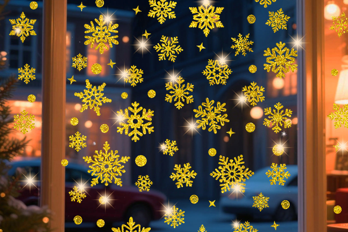 Christmas Window Clings Snowflakes Static Stickers Gold Silver for Holiday Decorations