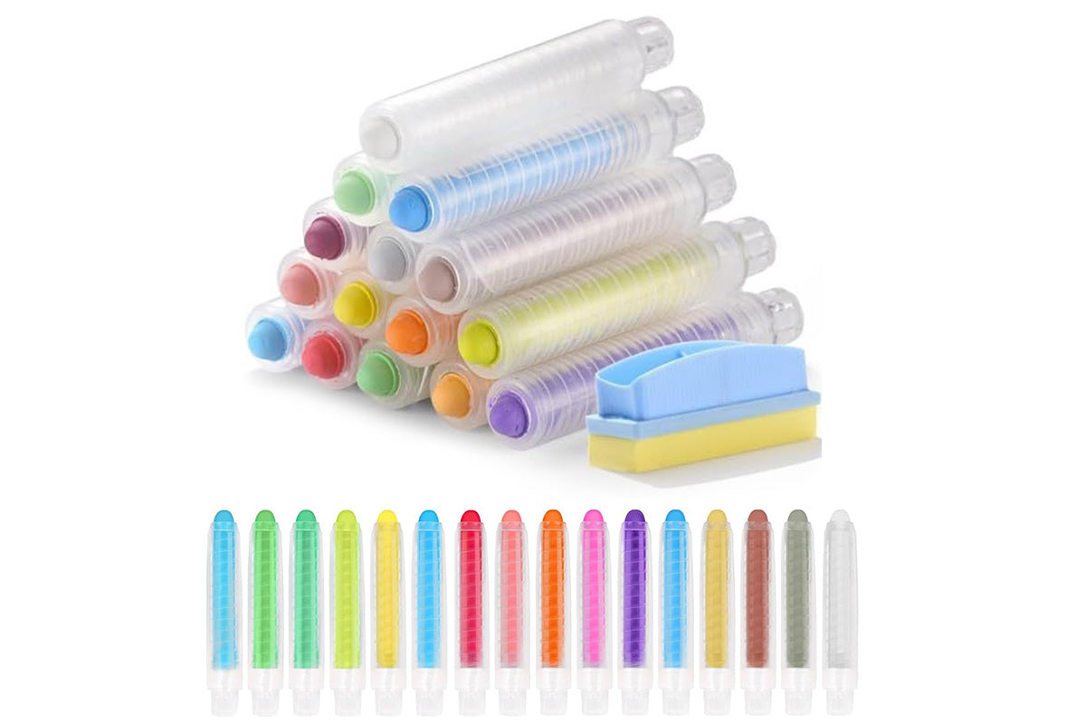 16Pcs Dustless Chalk Set With Eraser Washable Chalk Non Toxic for Doodling Drawing
