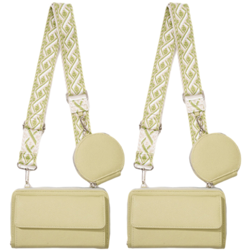 2Pcs PU Leather Wide Strap Crossbody Bag with Coin Pouch for Women
