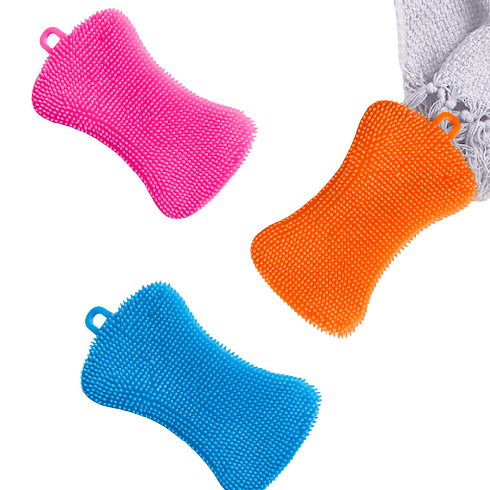 3PCS Home Kitchen TPE Scrubber Sponge Brush Dish Pot Pan Washing Cleaning Sponges